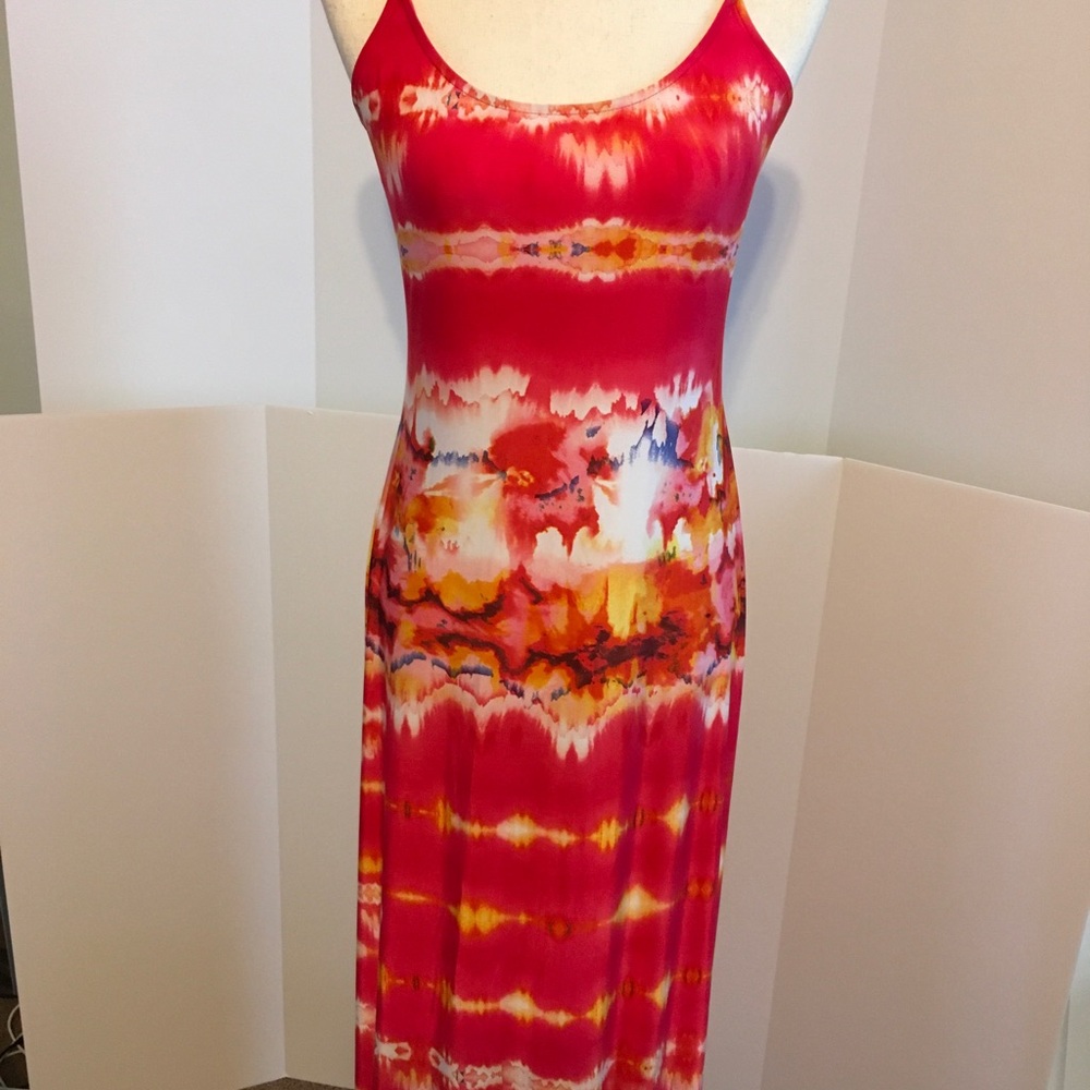 NWOT VENUS Multicolor Pink & Orange Watercolor Maxi Dress